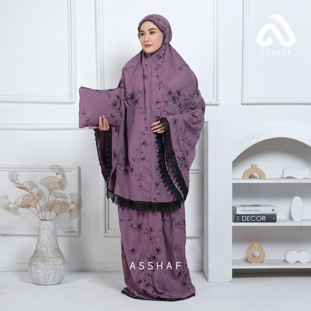 Asshaf Mukena Dewasa Katun Bordir Bunga Amarilis 4