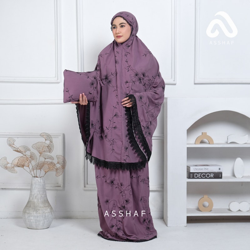 Asshaf Mukena Dewasa Katun Bordir Bunga Amarilis 4