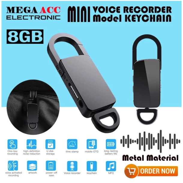  Voice Recorder Mini Keychain 8GB + Mp3 Player 