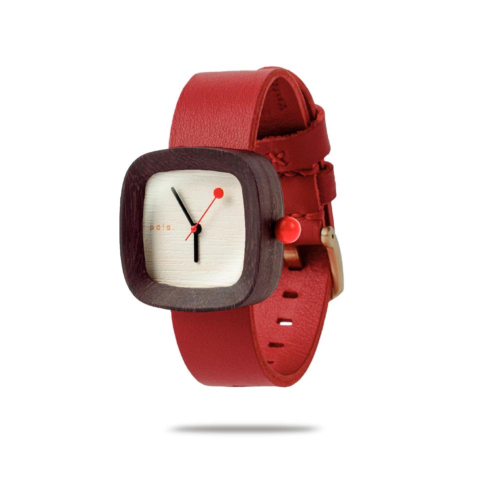 Pala Jam Tangan Kayu Kulit Merah Mini