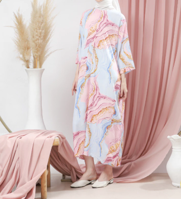  Chils Daster Dress Motif Mewah Lengan 3/4