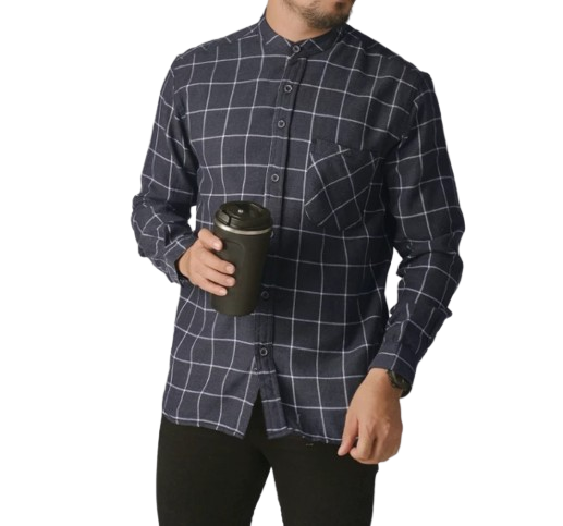 DGM Kemeja Flanel Kerah Sanghai Lengan Panjang Abu Tua ｜ 2629