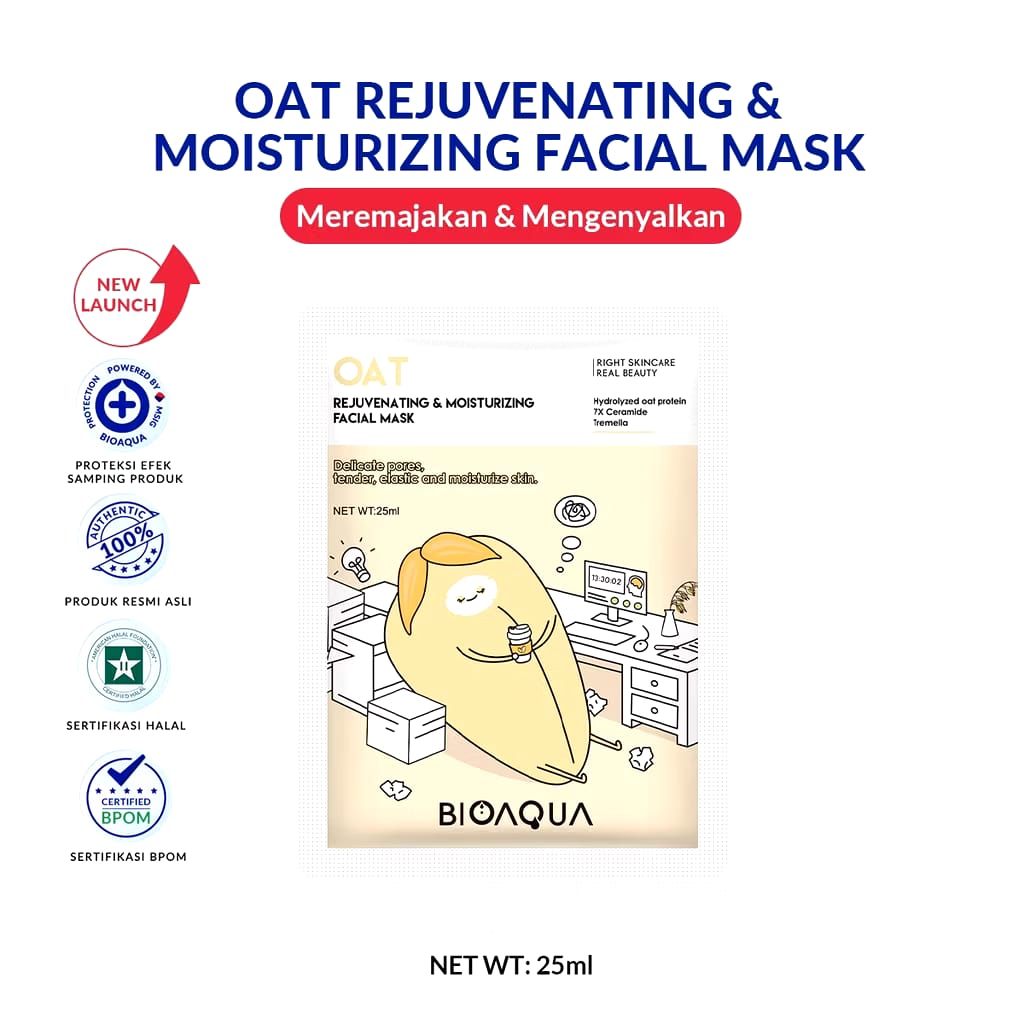 Permata Indo Kav BIOAQUA Oat Rejuvenating & Moisturizing Facial Mask