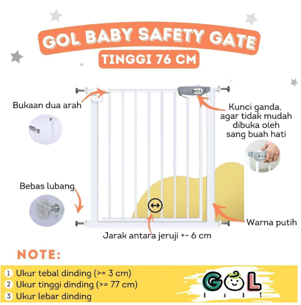  GOL Baby Safety Gate Tinggi 76 cm
