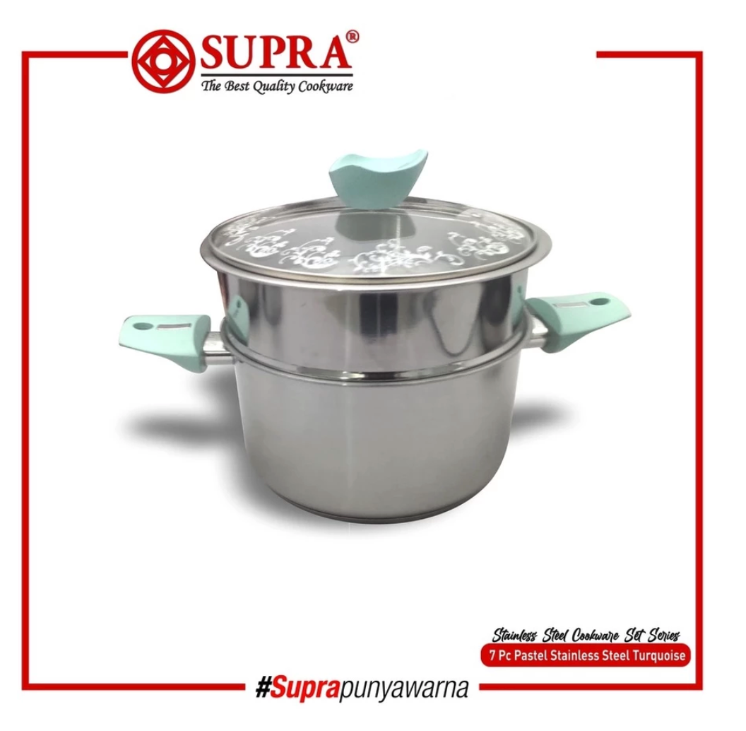Supra Teratai Metal Supra Panci Set Stainless Steel Pastel 7 Pcs Turquoise