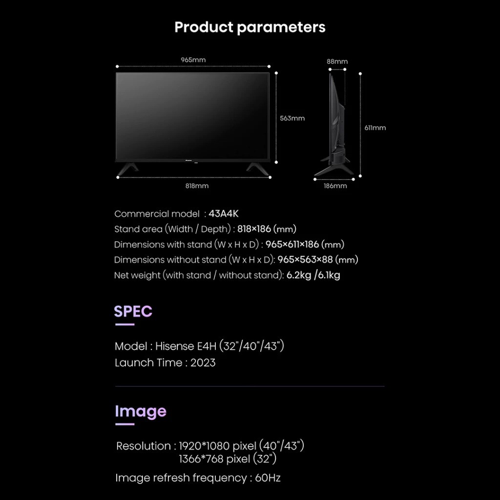 Hisense Hisense 40" FHD Vidaa Smart TV 40E4H