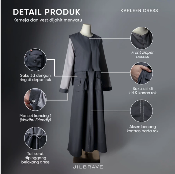 Karya Muda Inspira Jilbrave Karleen Dress Gamis Hijab Boyish Casual One Set Vest 