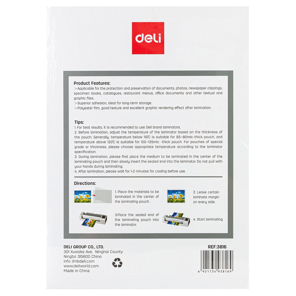 Deli Laminator Film Plastik Laminating E3816