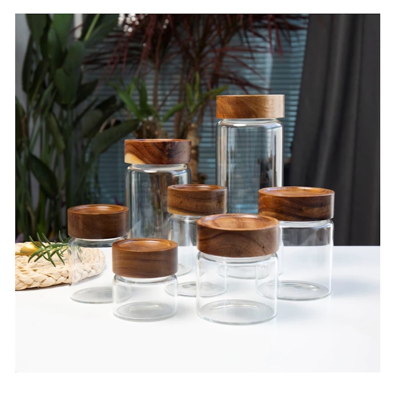Trosten Round Glass Food Storage with Wooden Lid