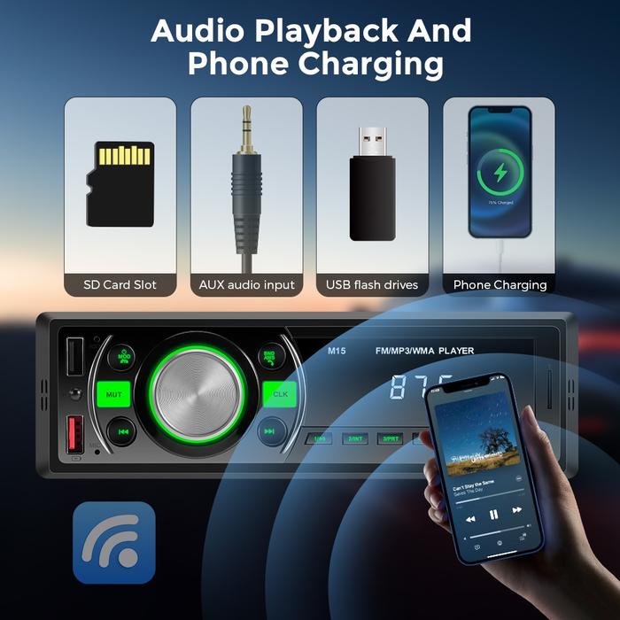  GEARELEC Car Stereo 1 Din M15