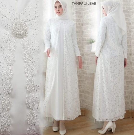 Agnes Hijab Khadijah Dress Gamis Putih Premium Lebaran 80820