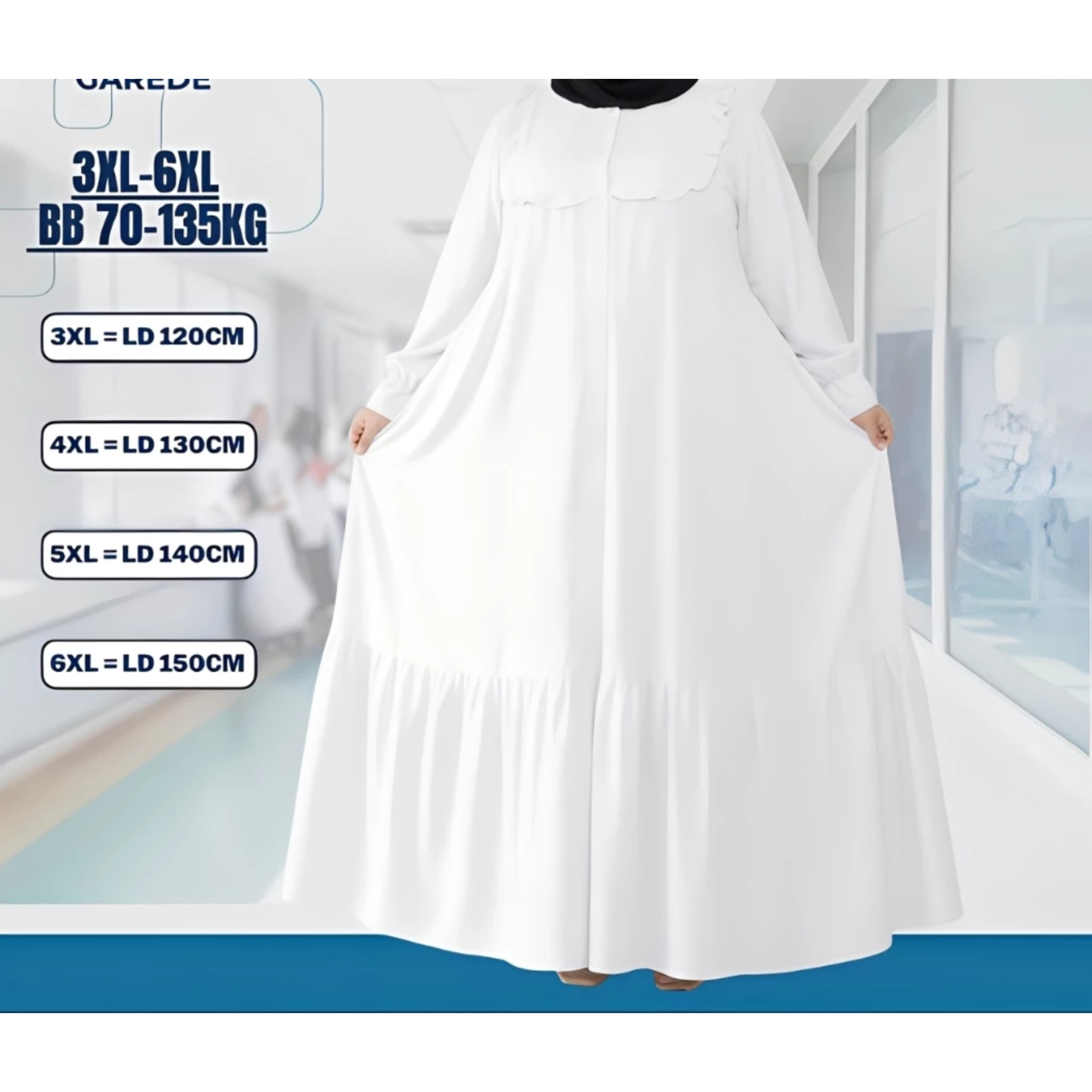  Garede Gamis Jumbo Syari Putih Polos