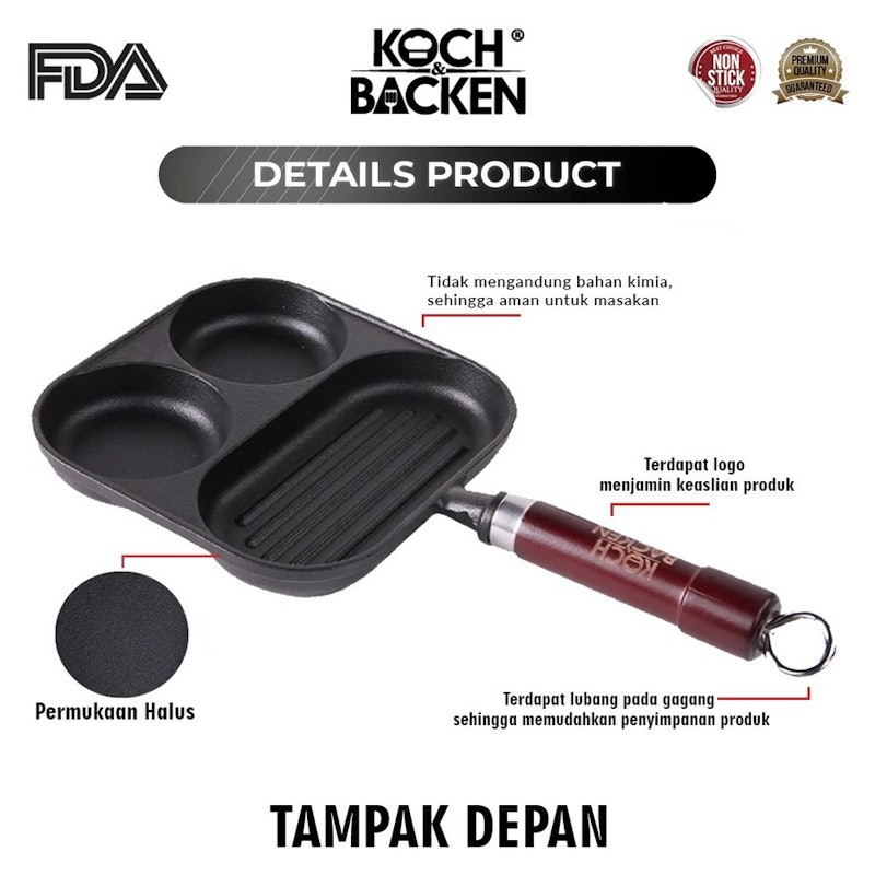 KOCH&BACKEN Nitriding Pre-seasoned Cast Iron Pan 3 in 1 3