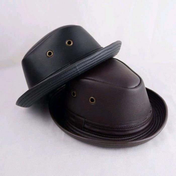 MDL Leather Topi Fedora Laken Kulit Asli