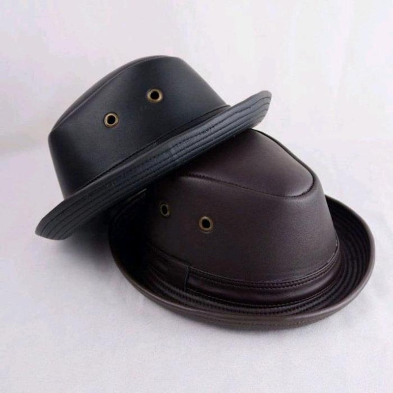 MDL Leather Topi Fedora Laken Kulit Asli 3
