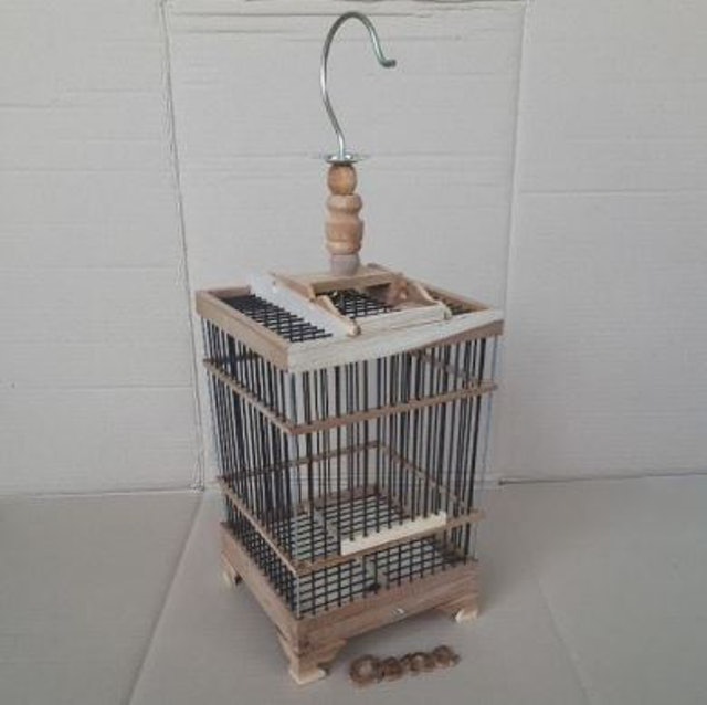  Sangkar Burung Kecil Jati Bambu Ruji Hitam