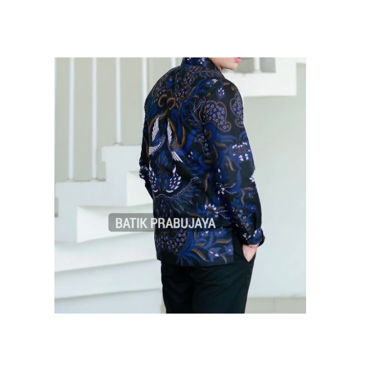  Batik Prabujaya Gurdo Biru Kemeja Batik Pria