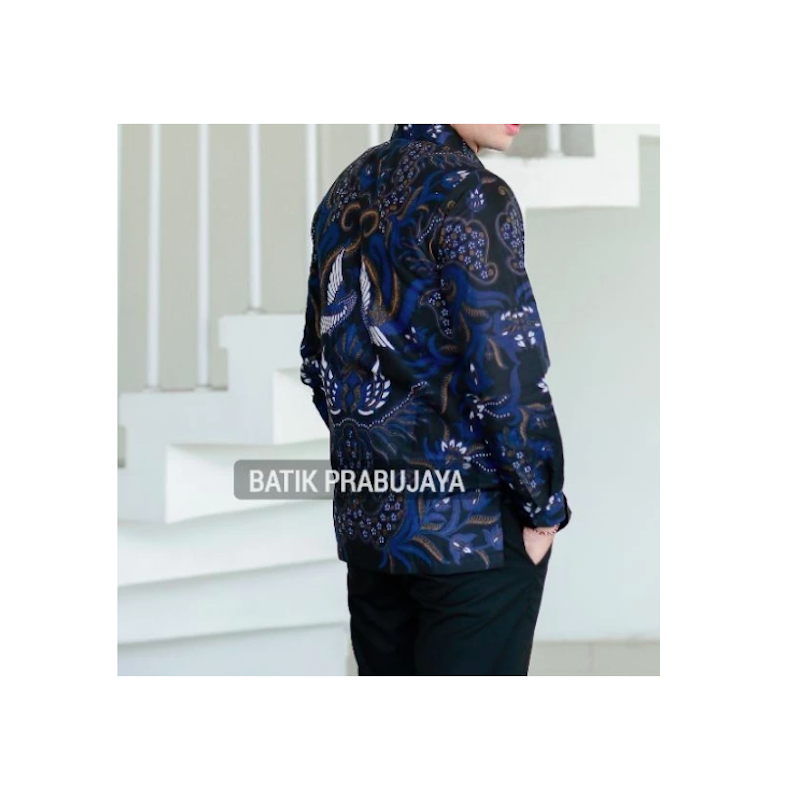 Batik Prabujaya Gurdo Biru Kemeja Batik Pria 4