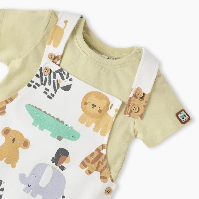 Babyshop Juniors Animal Print Dungaree and T-shirt Set White Multishade 3