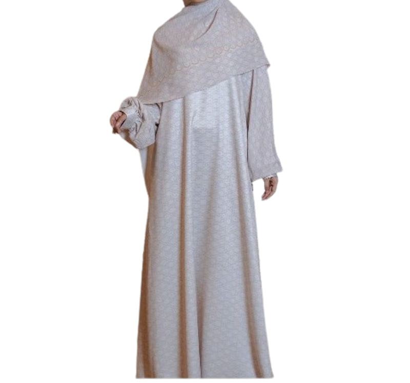 Elzatta Gamis Mix Chiffon Sarimbit Couple Ethnic Monogram Series Oat Milk 1