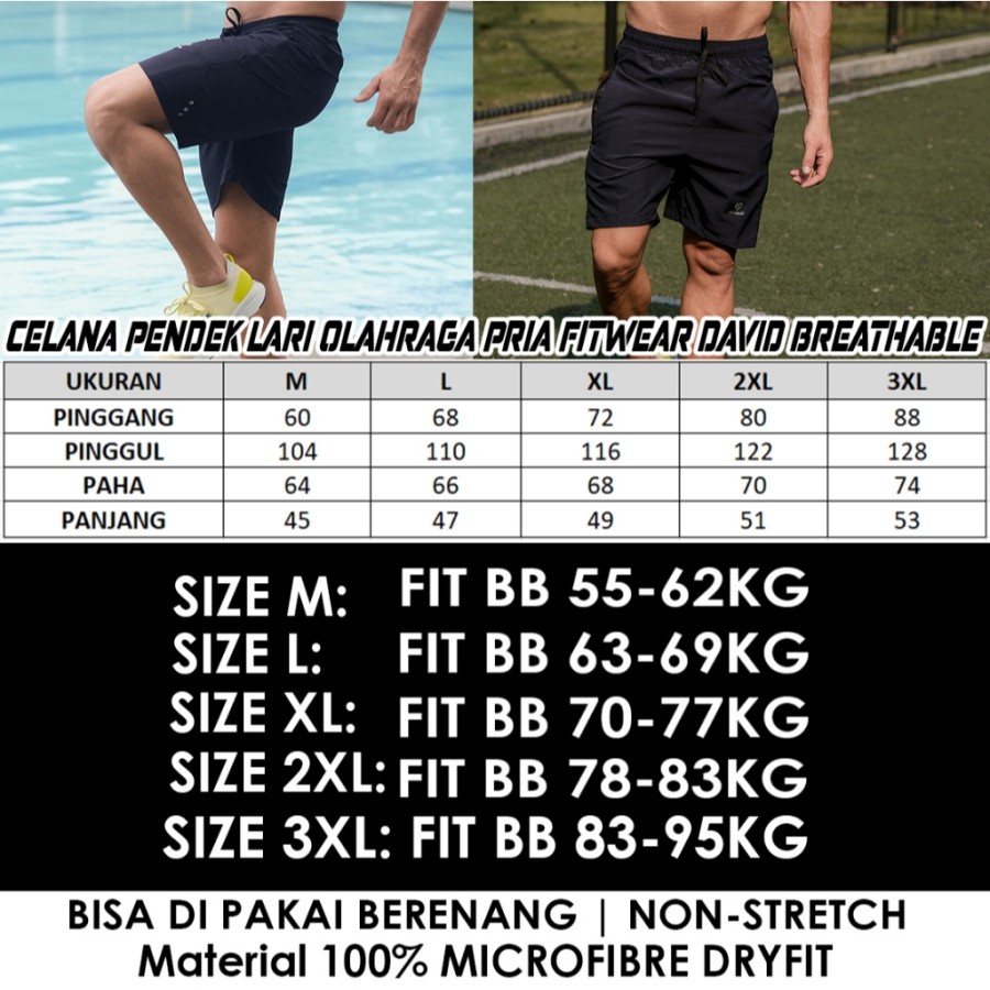 Fitwear Indonesia Fitwear Celana Lari Dryfit Pria DAVID Breathable Short 