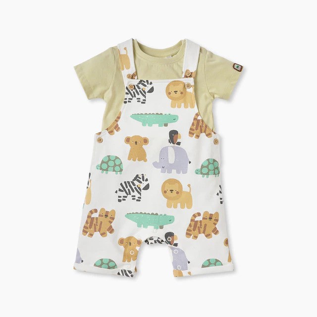 Babyshop Juniors Animal Print Dungaree and T-shirt Set White Multishade 1