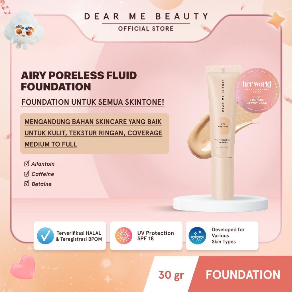 Garland Cantik Indonesia Dear Me Beauty Airy Poreless Fluid Foundation N00 Nude Porcelain
