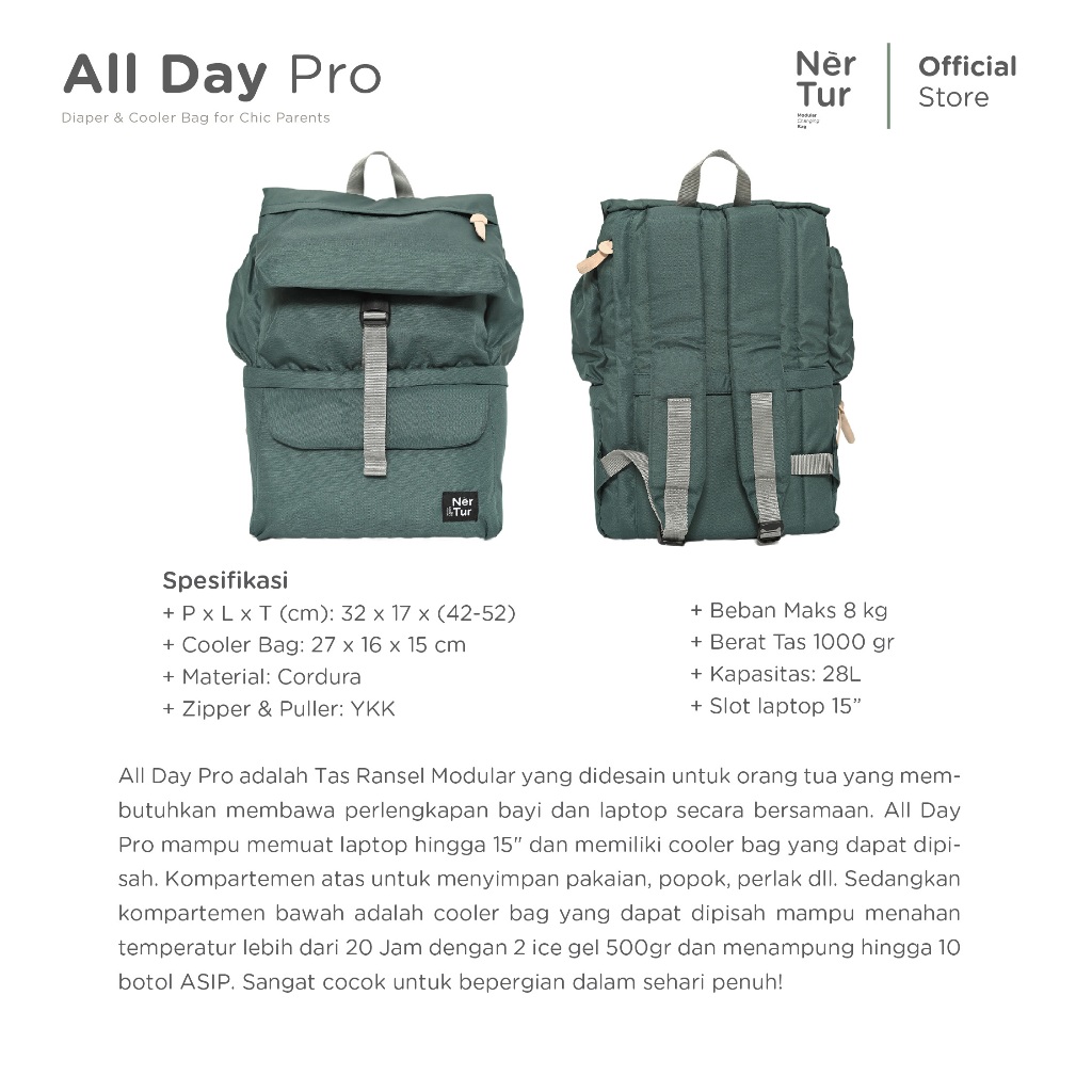 NerTur Modular Changing Bags NERTUR Diaper & Cooler Bag All Day Pro