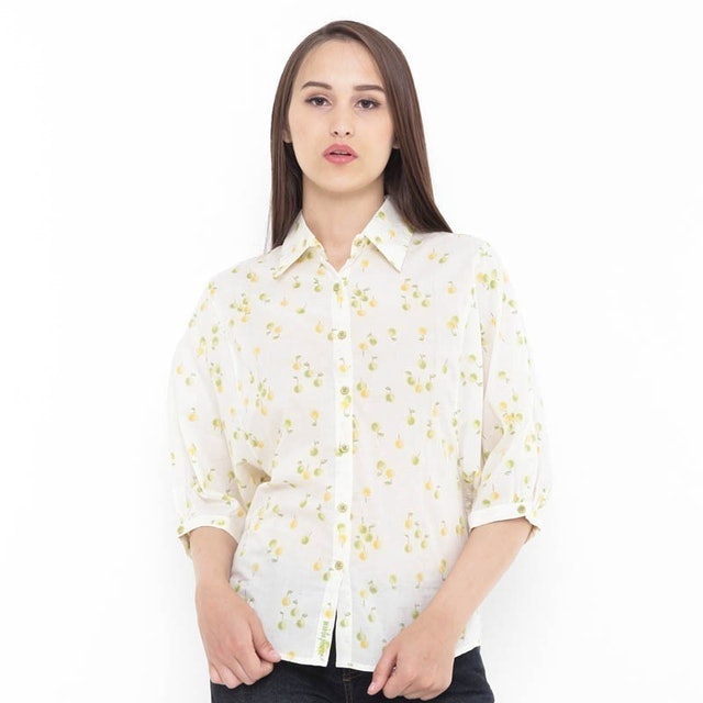 Ladies Baloon Sleeve Blouse Printing Yellow 1