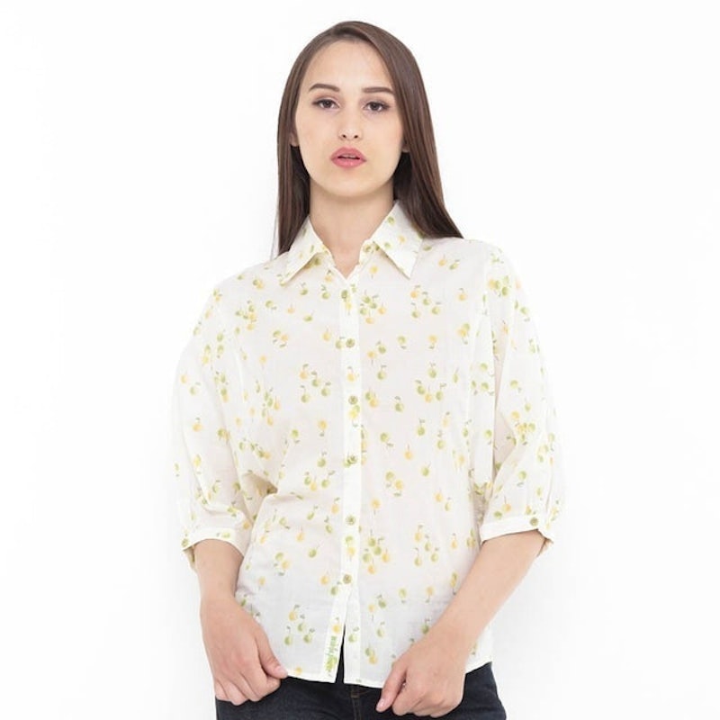 Ladies Baloon Sleeve Blouse Printing Yellow 1