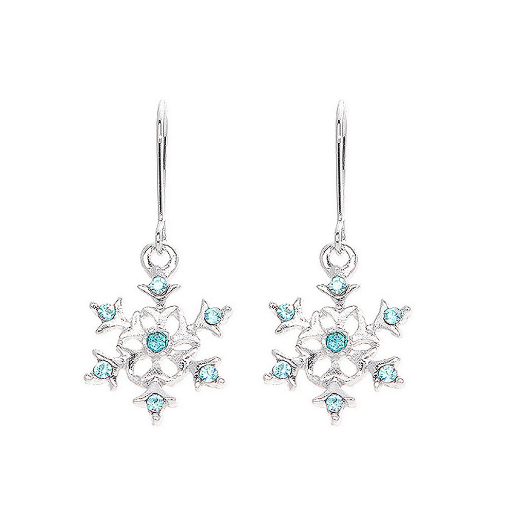 Glistening Snowflake Earrings with Sky Blue Austrian Element Crystals ｜ 1000001127