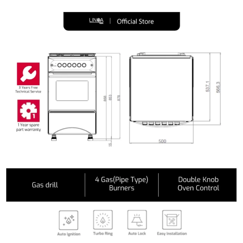 Linea Freestanding Cooker 4 Burners 3