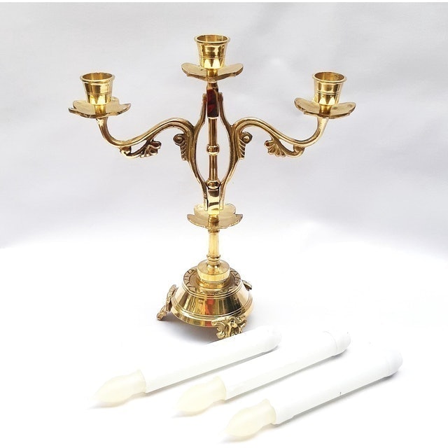 Tempat Lilin Cabang 3 Polos Kuningan