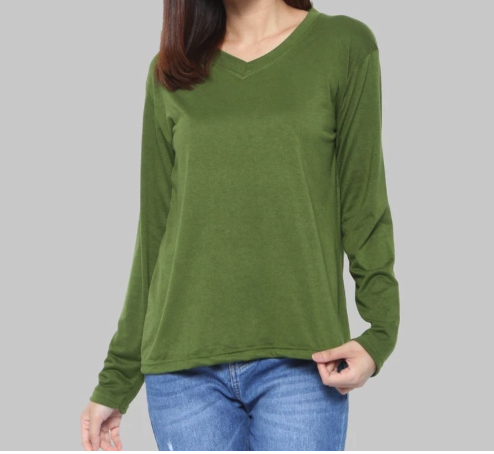 Monellina Kaos Oversize Wanita Lengan Panjang V-Neck Polos