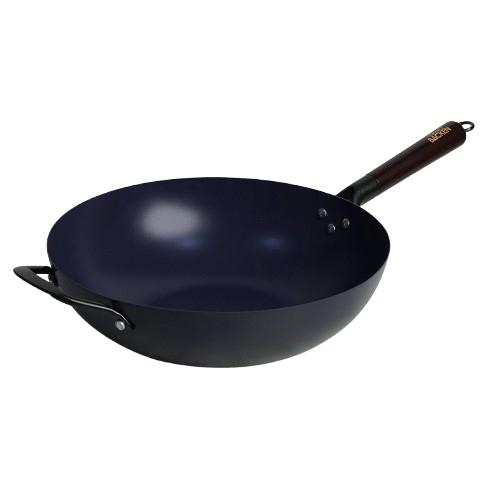 KOCH&BACKEN® Carbon Steel Wok Ceramic Coating Flat Bottom With Wooden Handle 32 cm