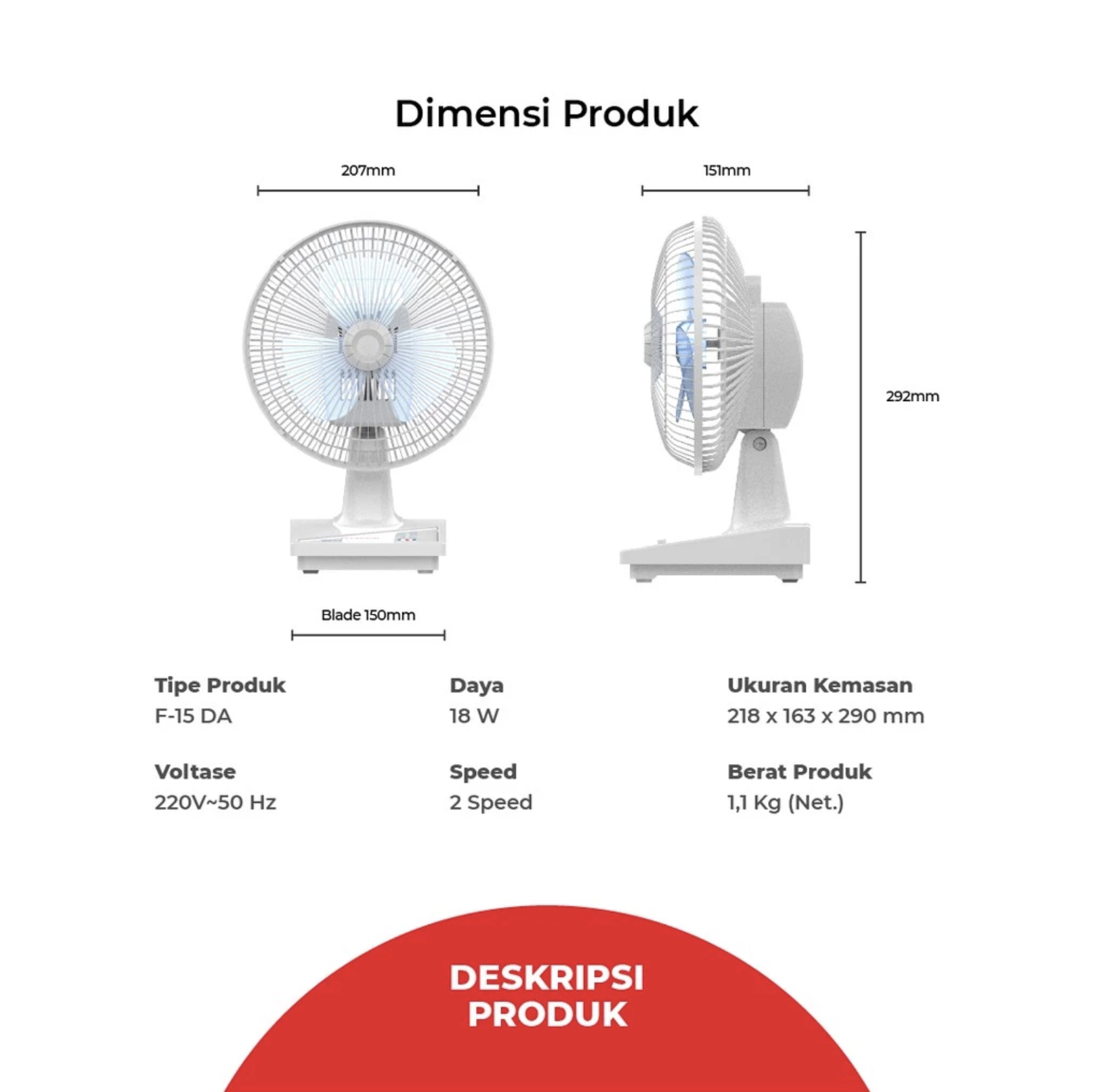 Maspion Group Maspion Kipas Angin Meja Desk Fan 6 Inch F-15 DA