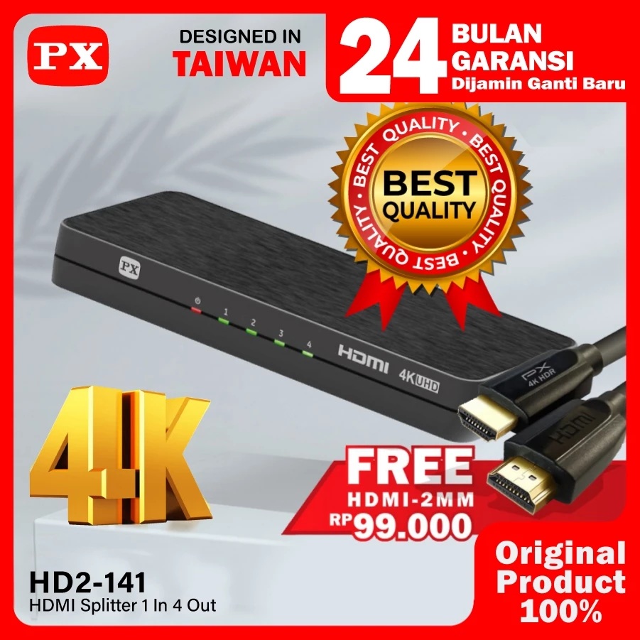 PX HDMI Splitter 1 input 4 output Video HD 4K HDR 2.0 PXHD2-141