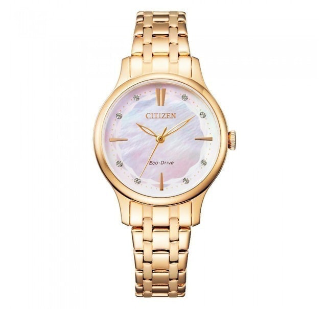 Eco-Drive Mother of Pearl Dial Gold Stainless Steel Strap EM0893-87Y