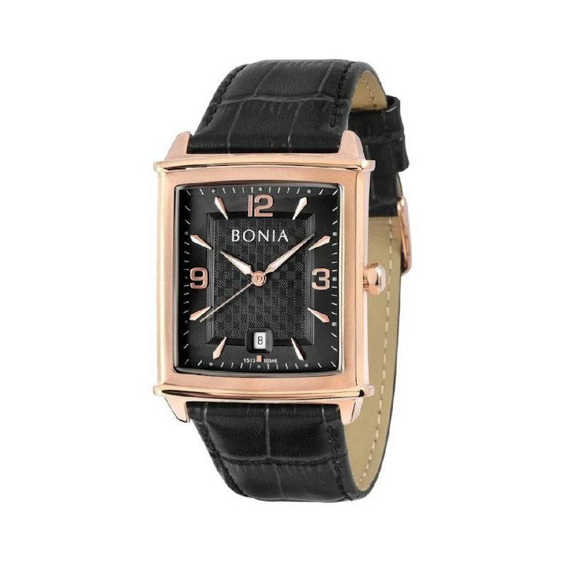 Bonia Tank Black Dial Leather Strap Analog 1