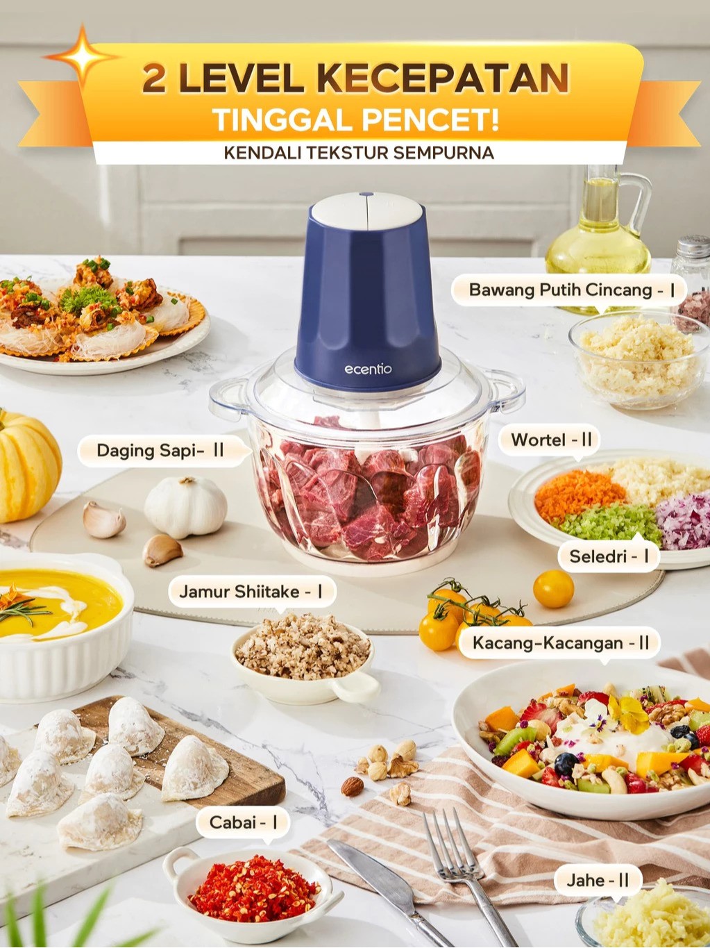 Dawey Etech Indonesia ecentio Blender + Penggiling Daging Multifungsi 4-in-1