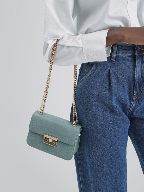 Tas Selempang Croc-Effect Chain Strap 5