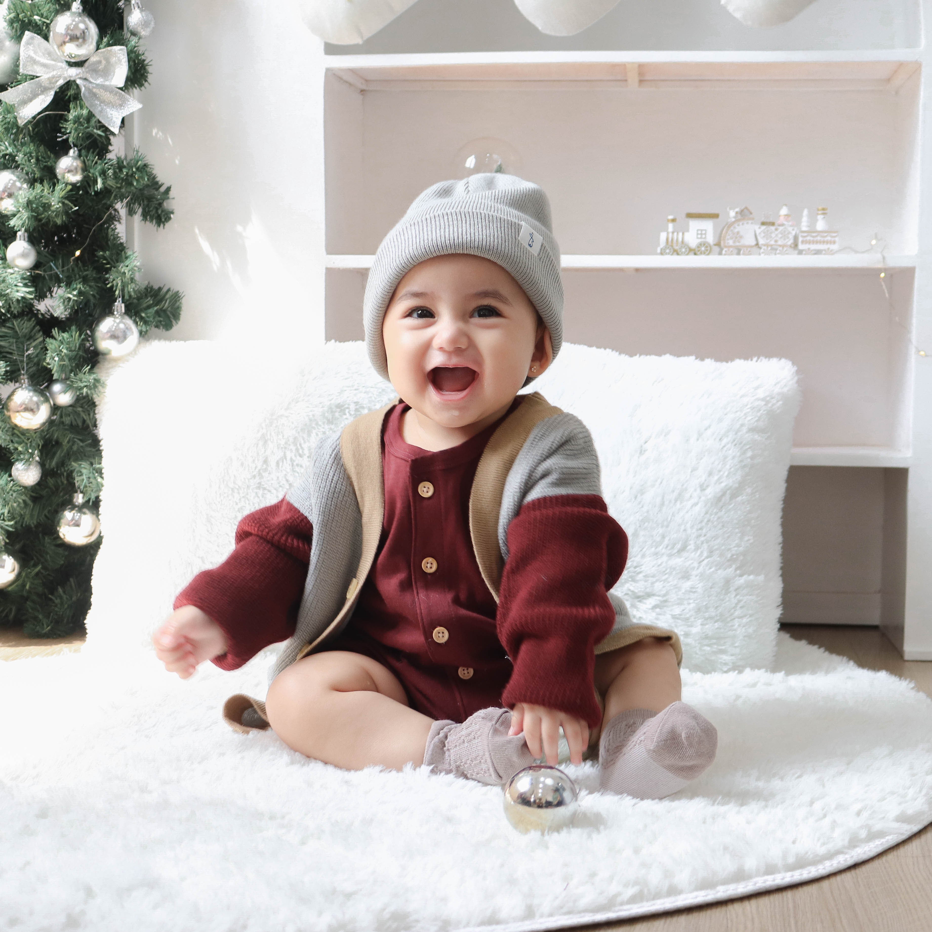 Nice Kids Winter Three Tone Knit Cardigan Baby Unisex