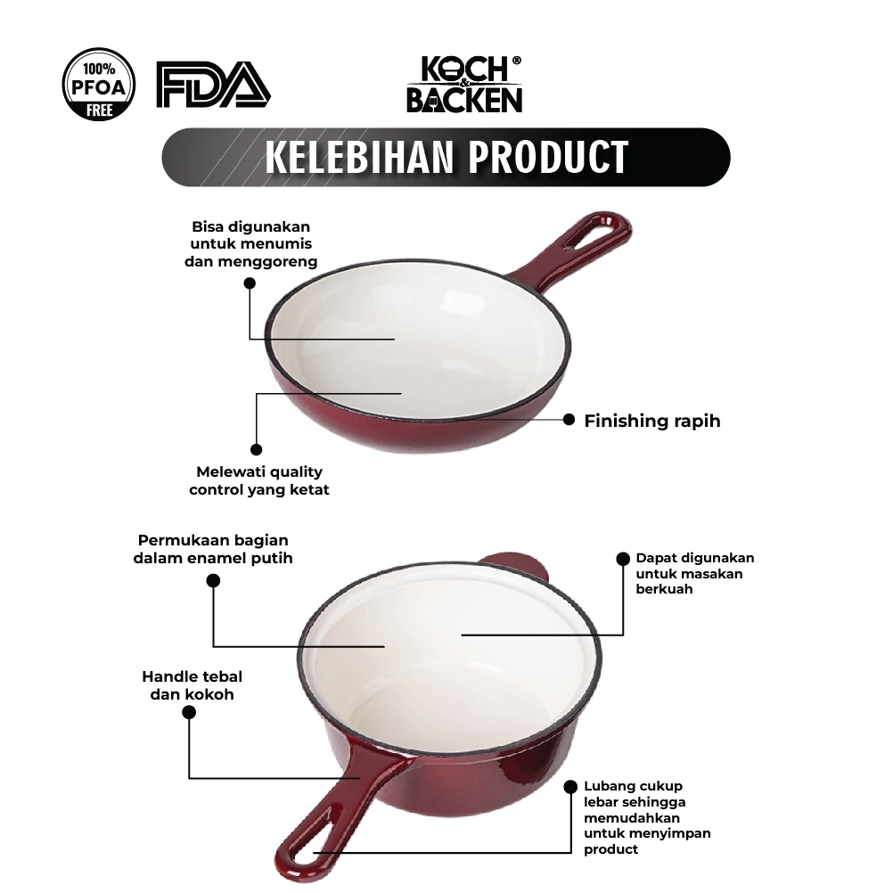 Koch&Backen® Enamel Cast Iron 2in1 Deep Fry Pan 2