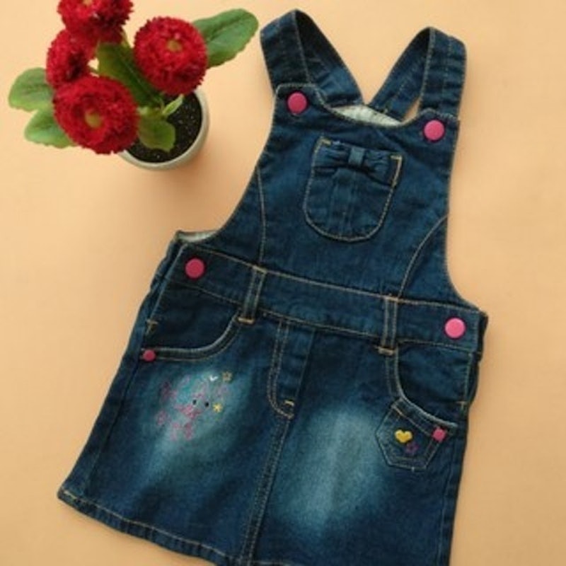 Pink Button Washed Jeans Overall 2