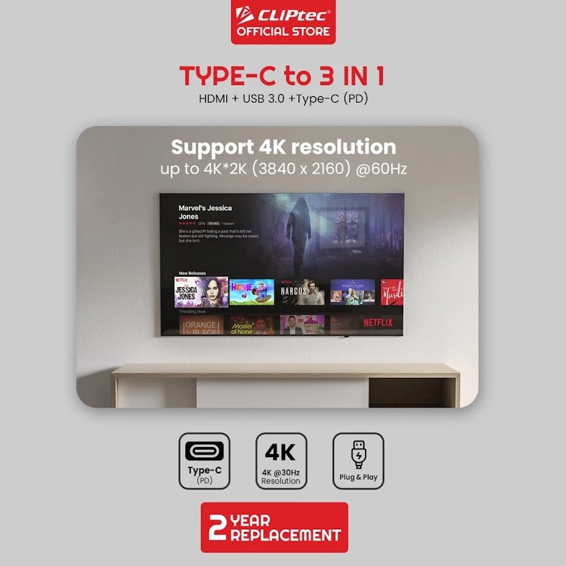 Cliptec Type-C to HDMI 3 in 1 Adapter 4