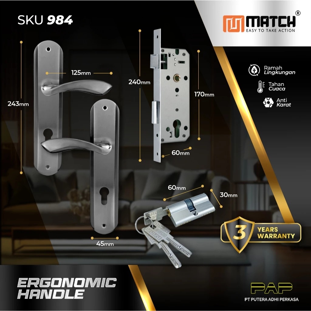  Match Handle Pintu Minimalis Set Besar 25cm ML-73