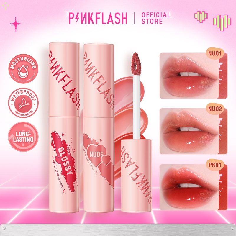 FCL Internasional Indonesia PINKFLASH Watery Glam Lip Gloss NU02 Cinnamon Oolong