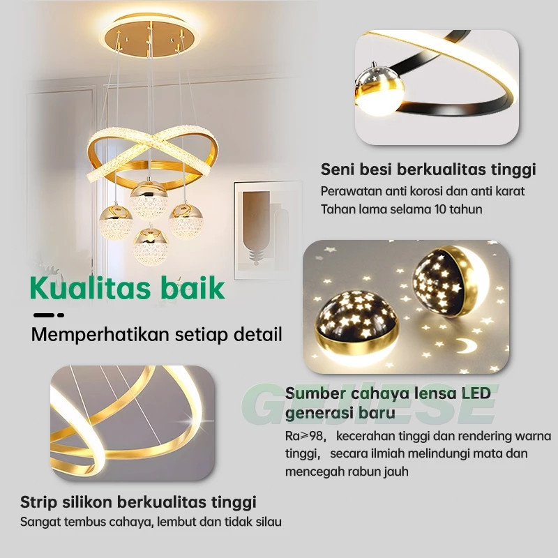  GEJIESE Lampu Gantung Aesthetic LED 3 Warna Emas
