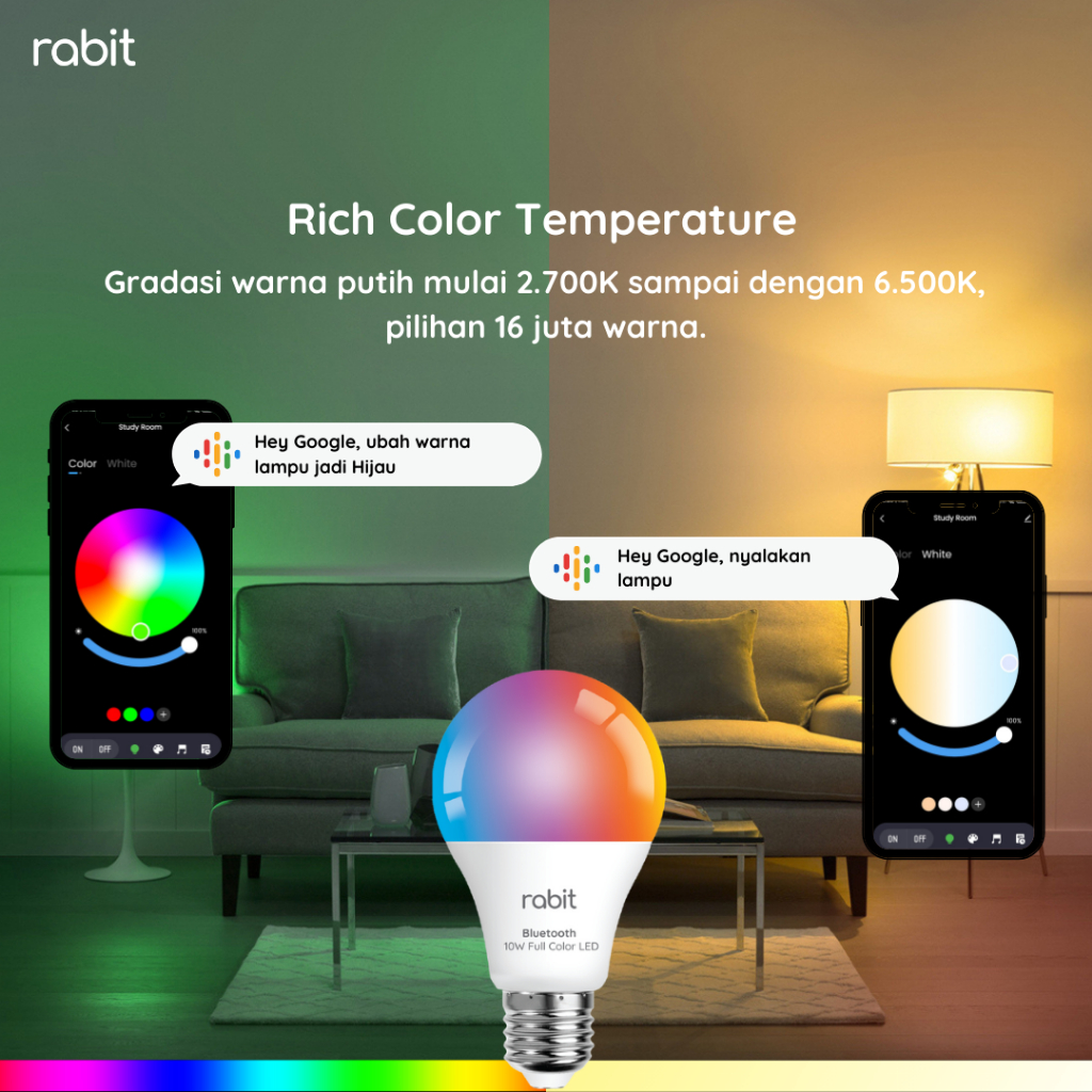 Rabit Teknologi Pintar Rabit Smart Light Bulb Color 10W Bluetooth