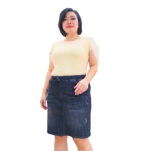 Rok Pendek Jeans Jumbo Wanita Pinggang Karet